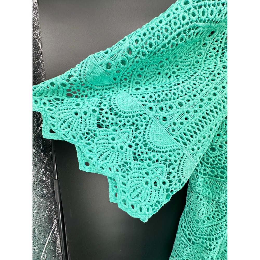 Destination 365 Green Eyelet Lace Midi Dress 2X V-Neck Half Sleeve A637779 - Picture 2 of 6
